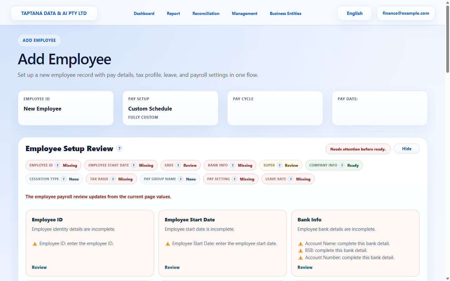 Start the employee record screenshot