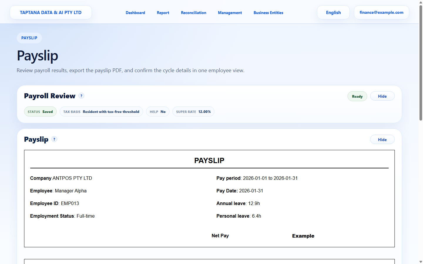 Open payslip record screenshot